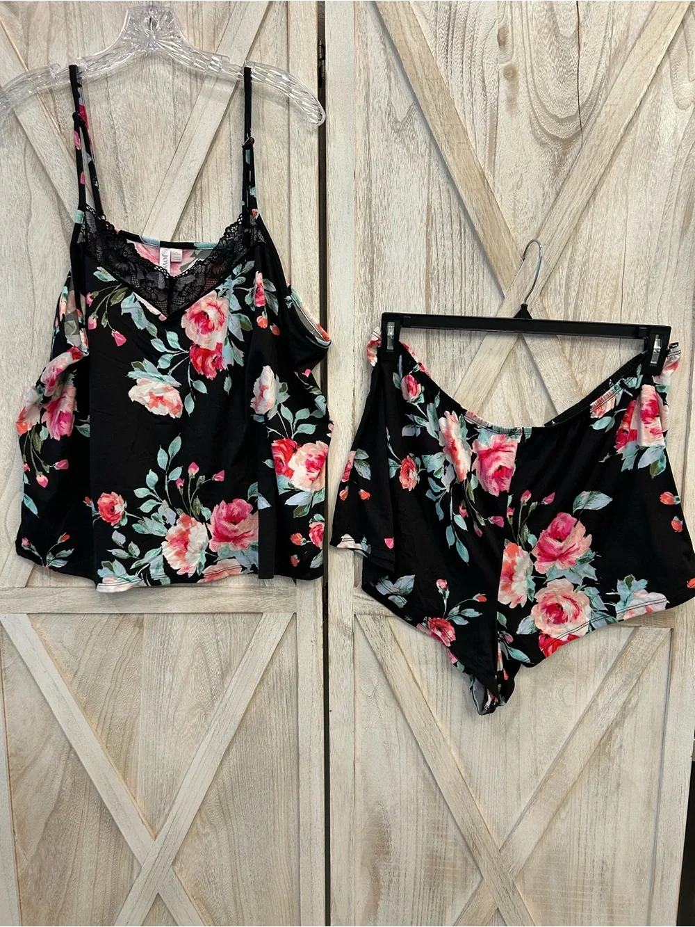 Floral Knit Cami & Short Sleep Set - Black with Pink Floral